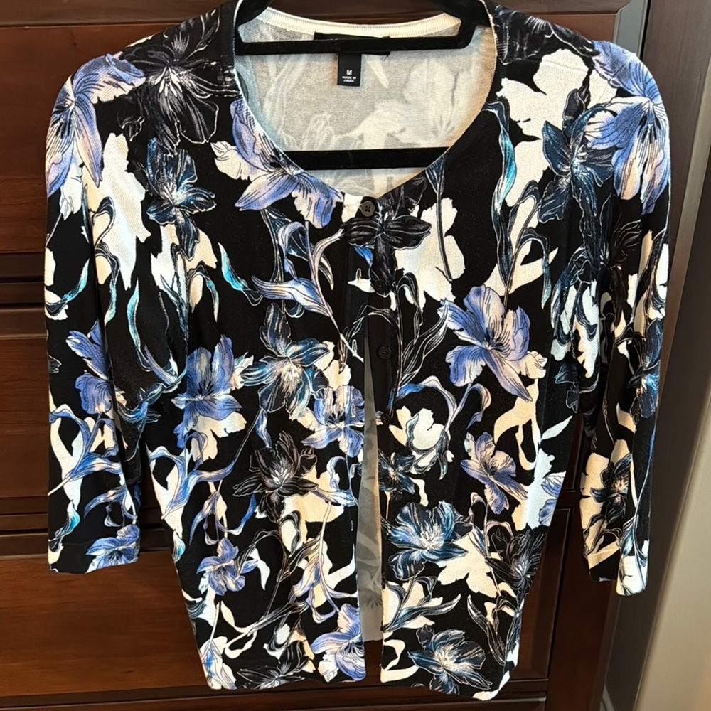 Roz & Ali Black and Blue Cardigan with Floral Pattern